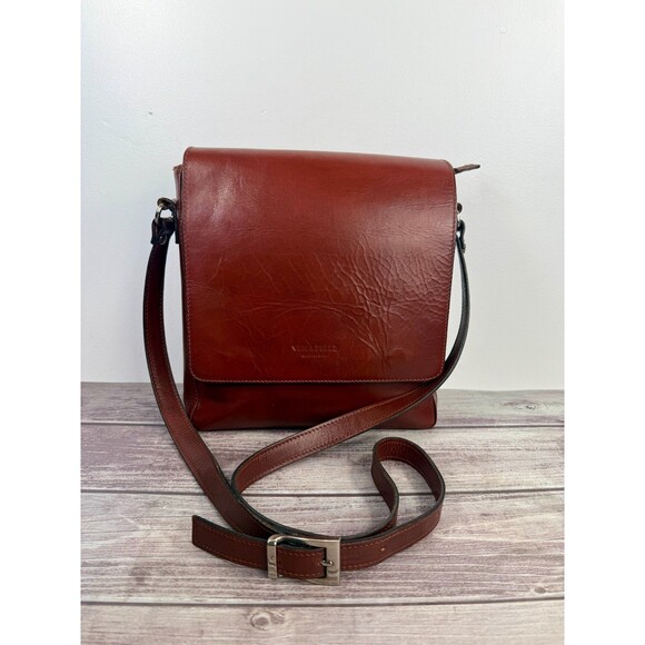 Vera Pelle Italian Genuine Leather Messenger Bag Crossbody Brown Made in Italy - Picture 1 of 16